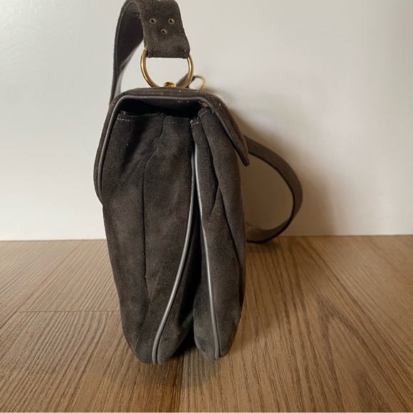 Suede leather gray vintage shoulder bag - Picture 4 of 6
